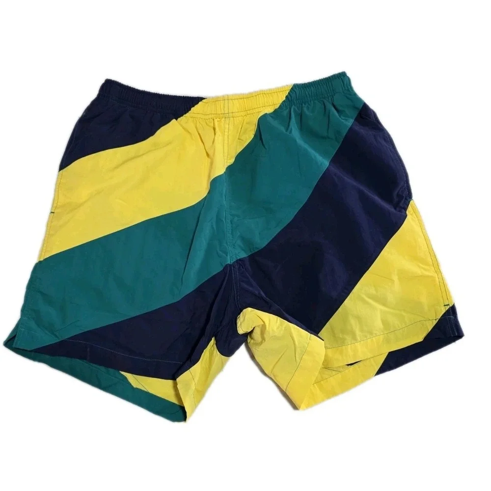 Vintage 90s Lands' End Swim Trunks Men's L Colorblock Mesh Lined 1997